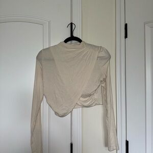12th Tribe Cream Long Sleeve Crop Blouse